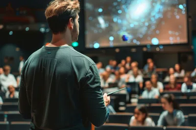 Male Speaker Presenting To Audience In Lecture Hall