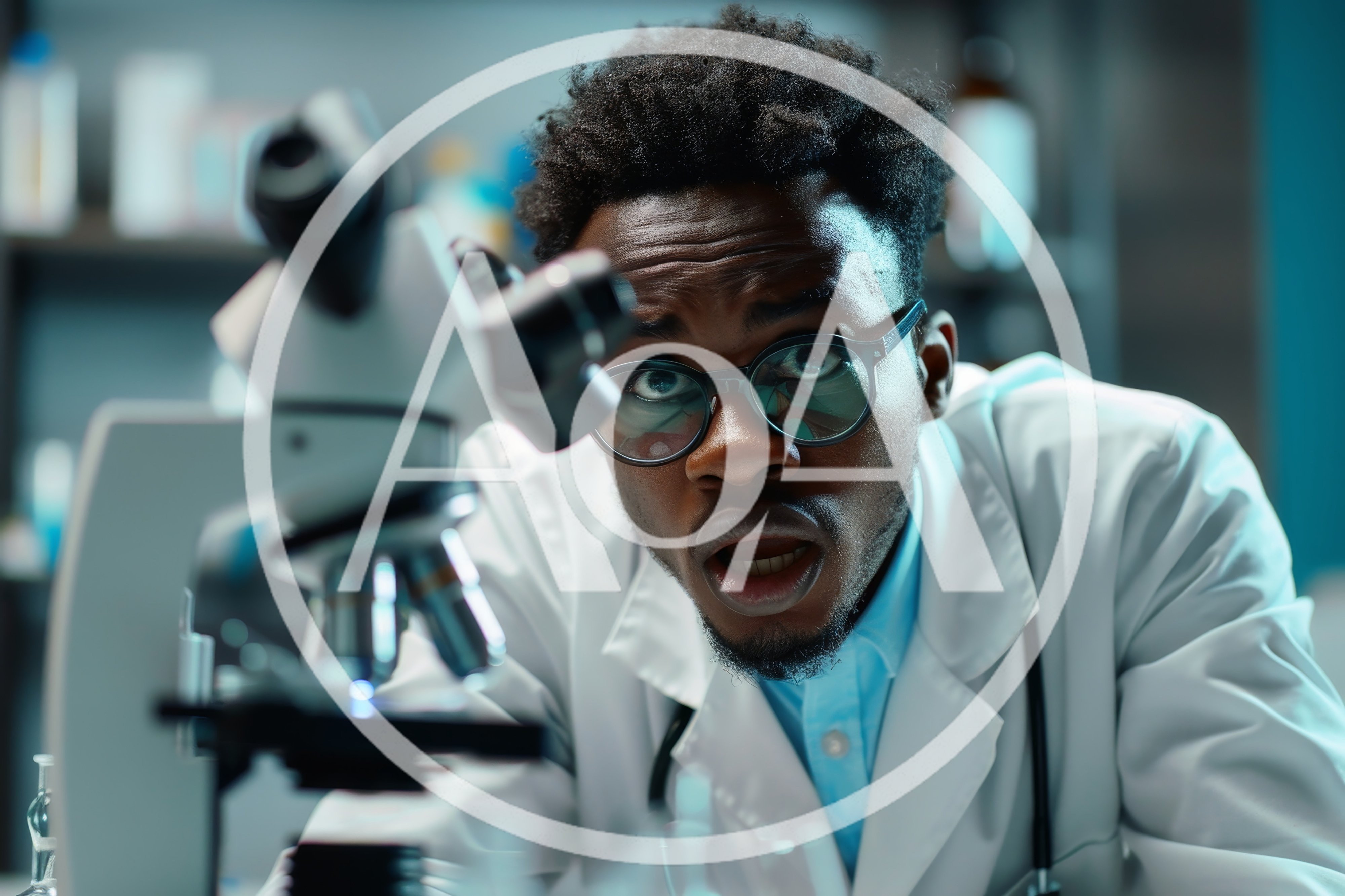 Surprised Scientist Looking Through Laboratory Microscope