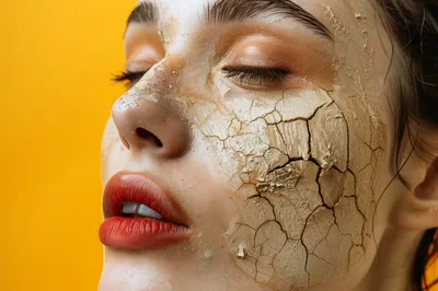 Woman With Cracked Clay Face Mask