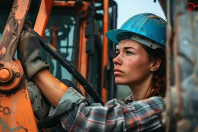 Female Construction Worker Operating Heavy Machinery