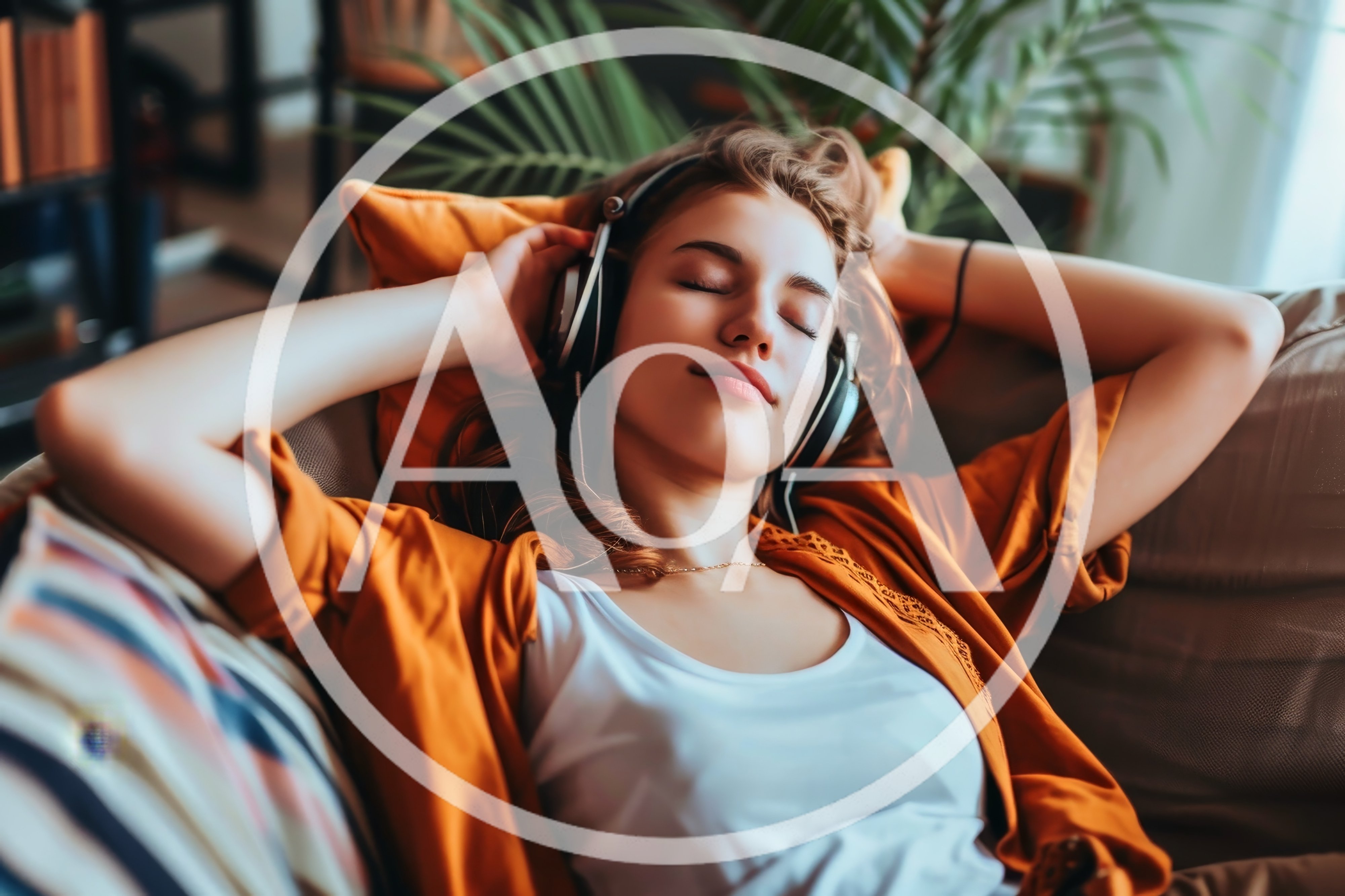 Young Woman Relaxing On Sofa Listening To Music