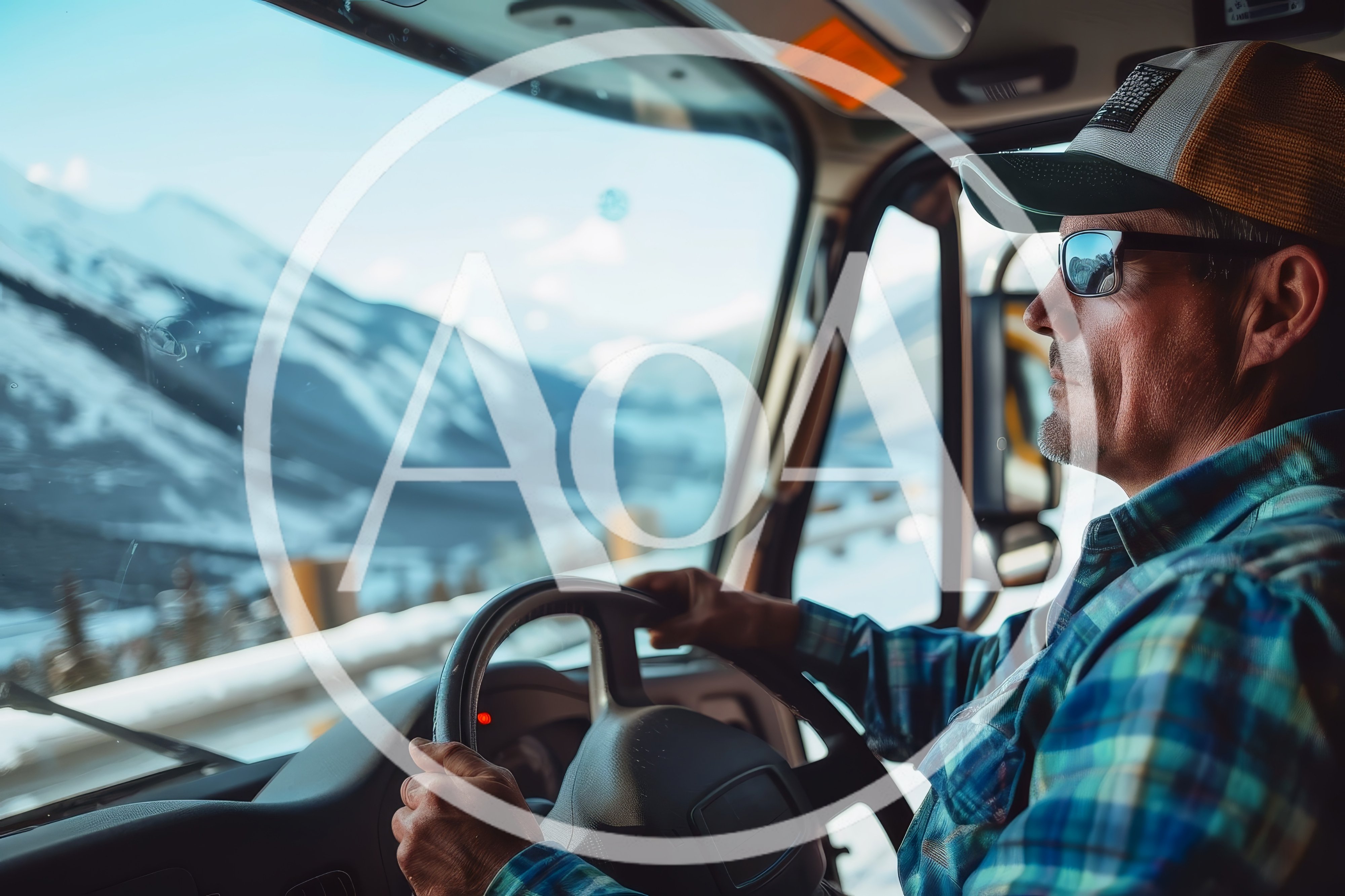 Truck Driver Navigating Snowy Mountain Road