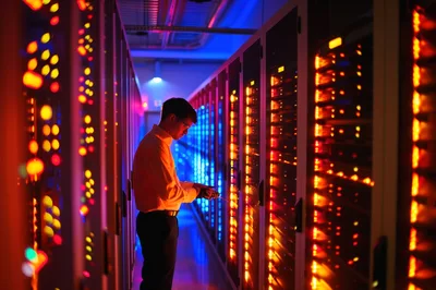 IT Technician Working In A High Tech Server Room