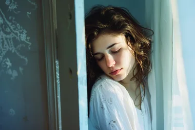 Young Woman Resting Near A Window With Soft Lighting
