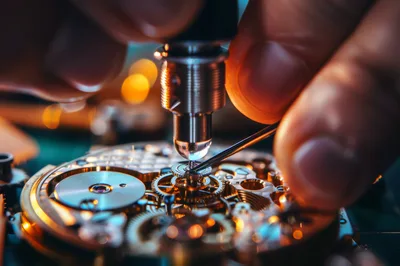 Watchmaker Repairing Intricate Mechanical Watch Movement