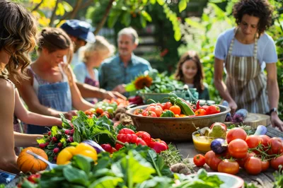 Diverse Family Preparing Fresh Garden Vegetables Outdoors