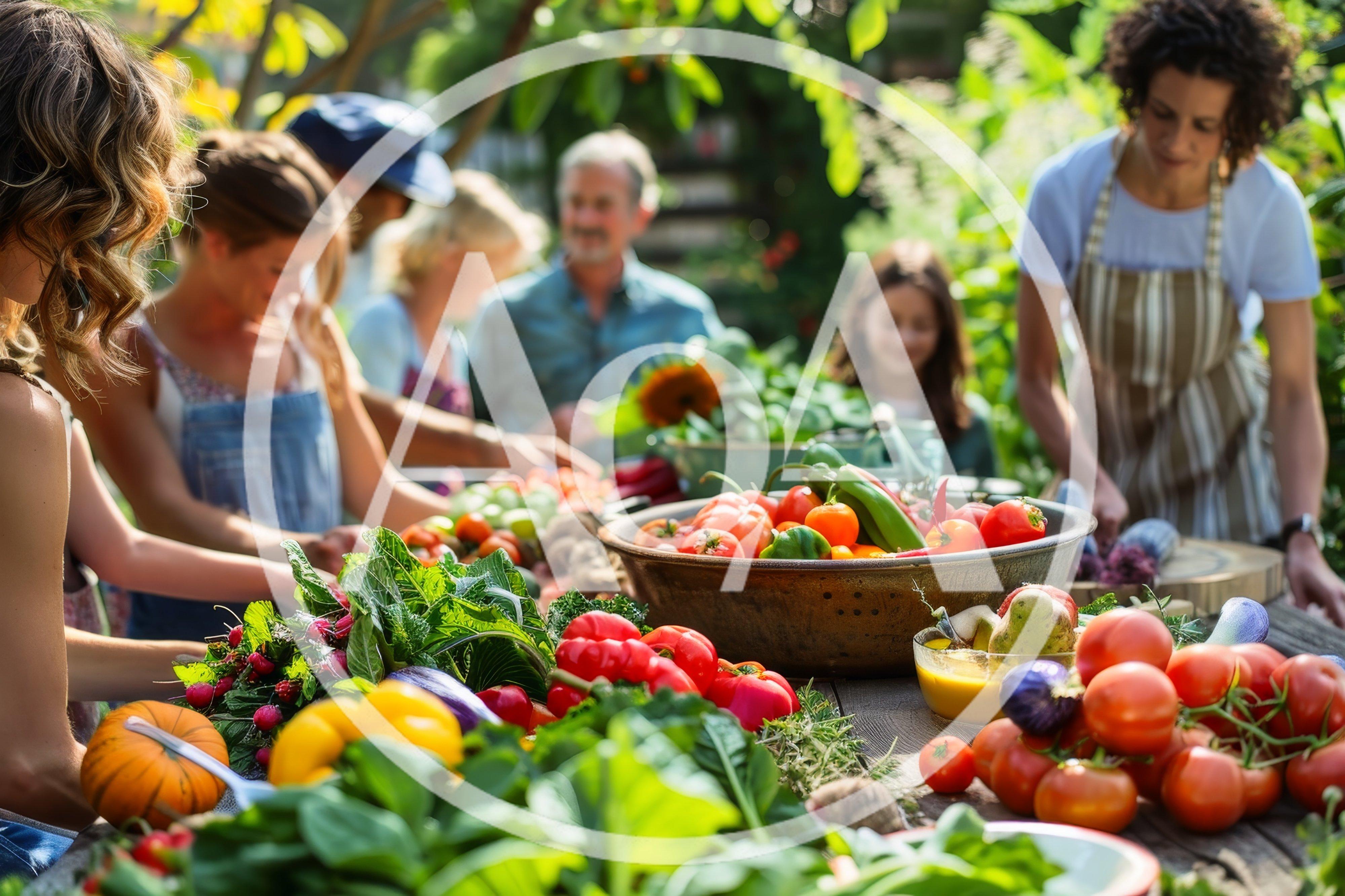 Diverse Family Preparing Fresh Garden Vegetables Outdoors