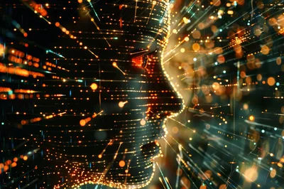 Digital Human Profile Formed By Glowing Data Particles
