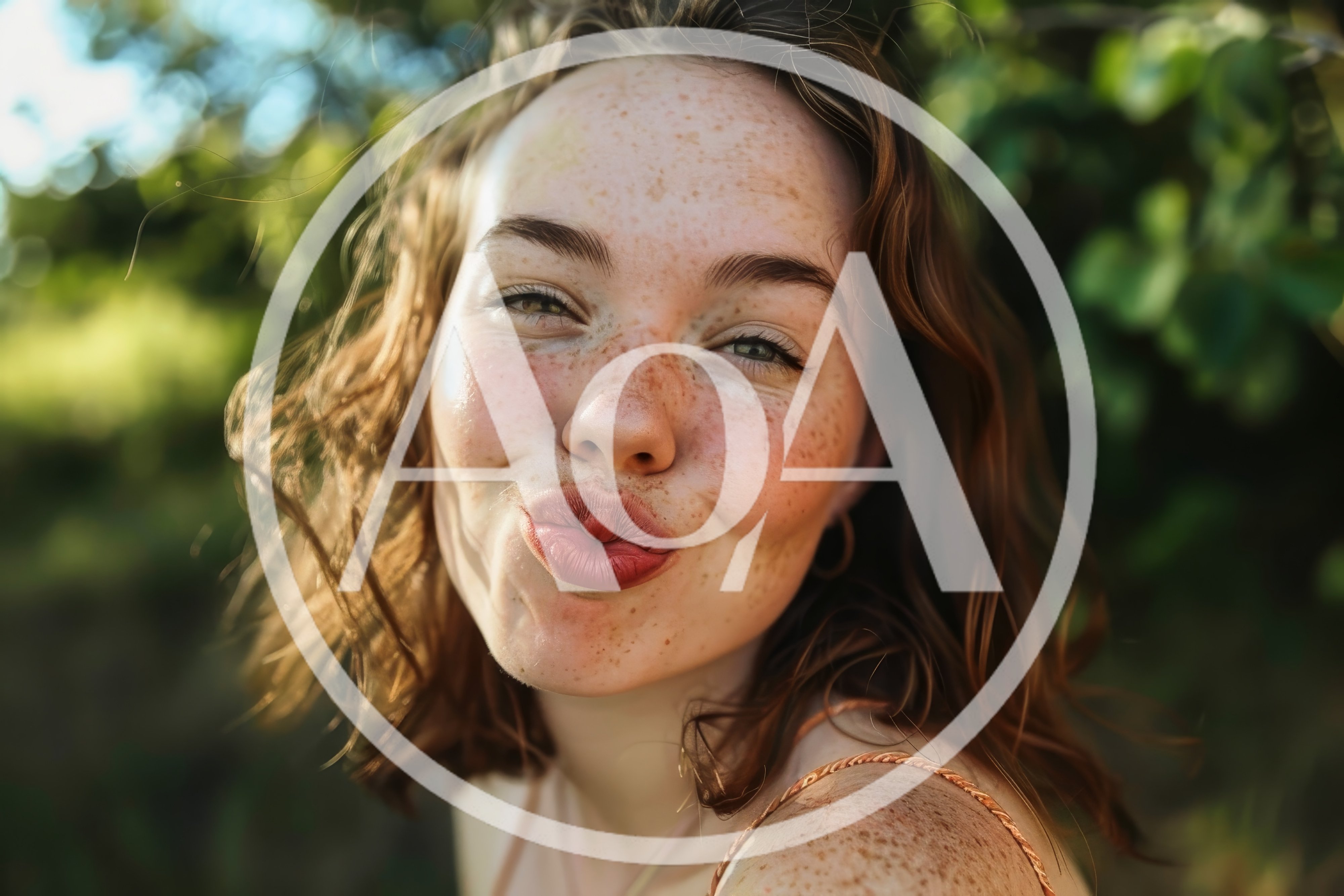 Young Woman With Freckles Pouting Lips Outdoors