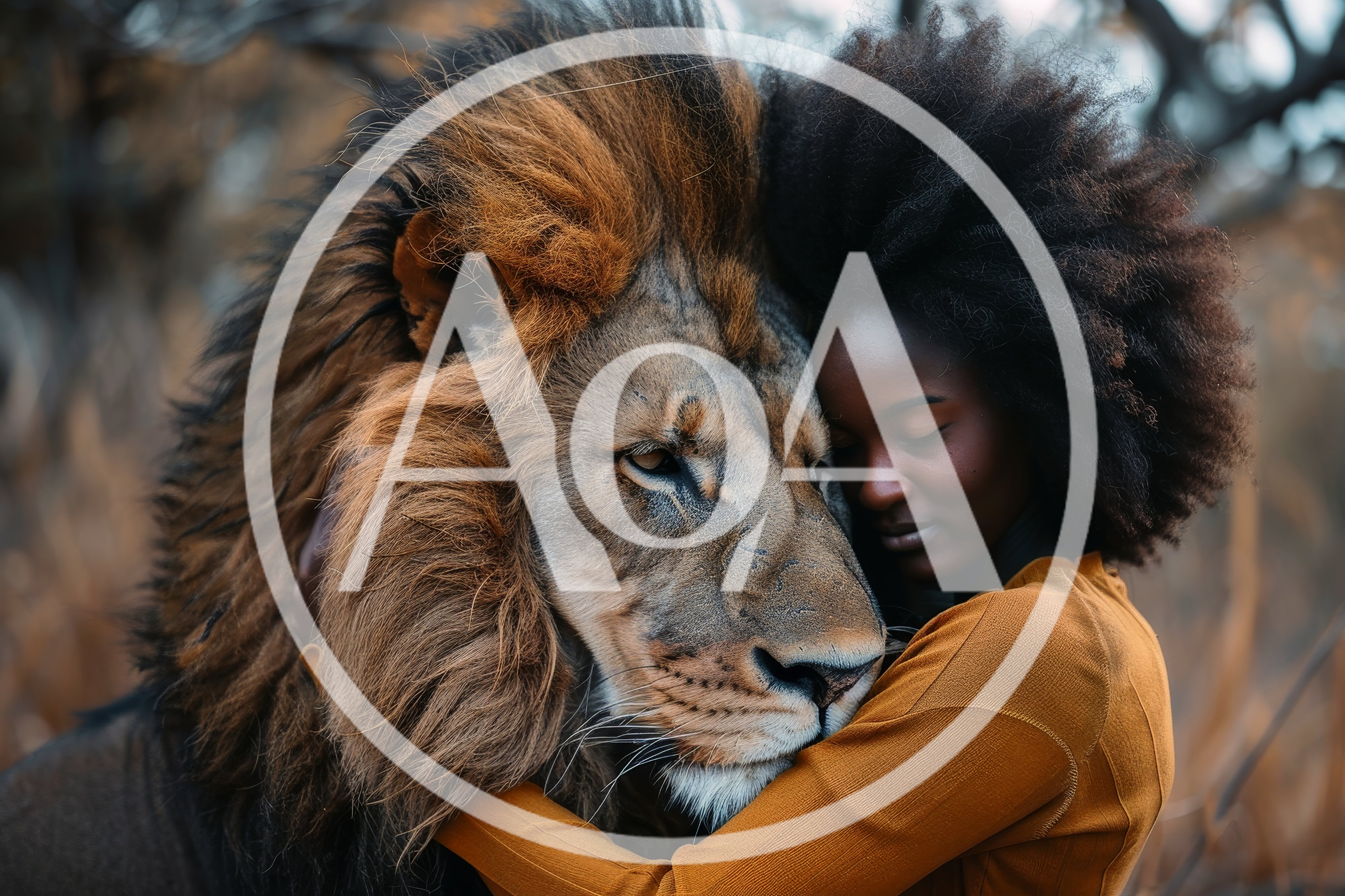 Woman Embracing A Majestic Lion In The Wild