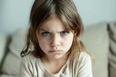 Portrait Of A Young Girl With An Angry Expression
