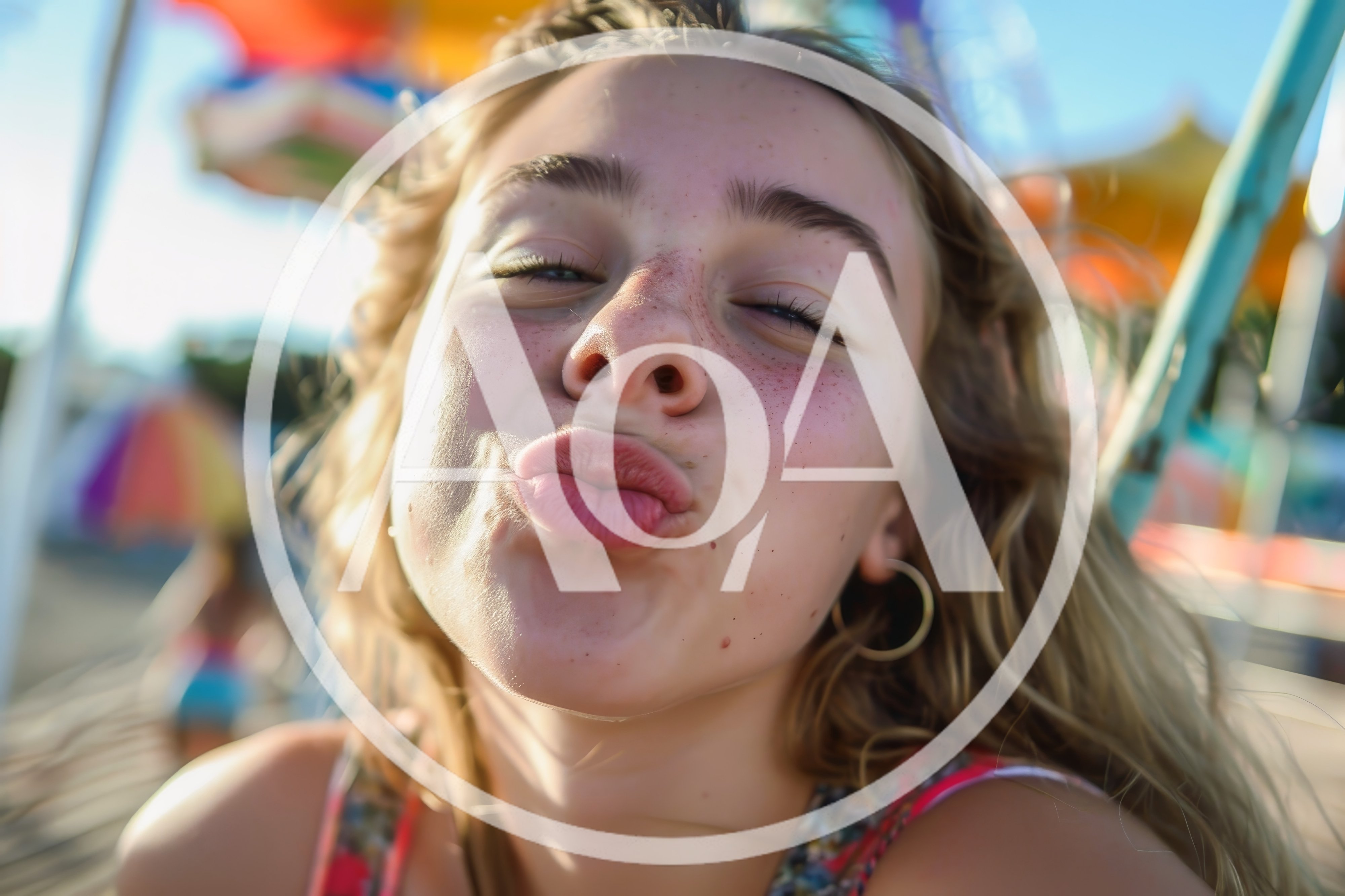 Young Woman Pouting Lips at a Carnival
