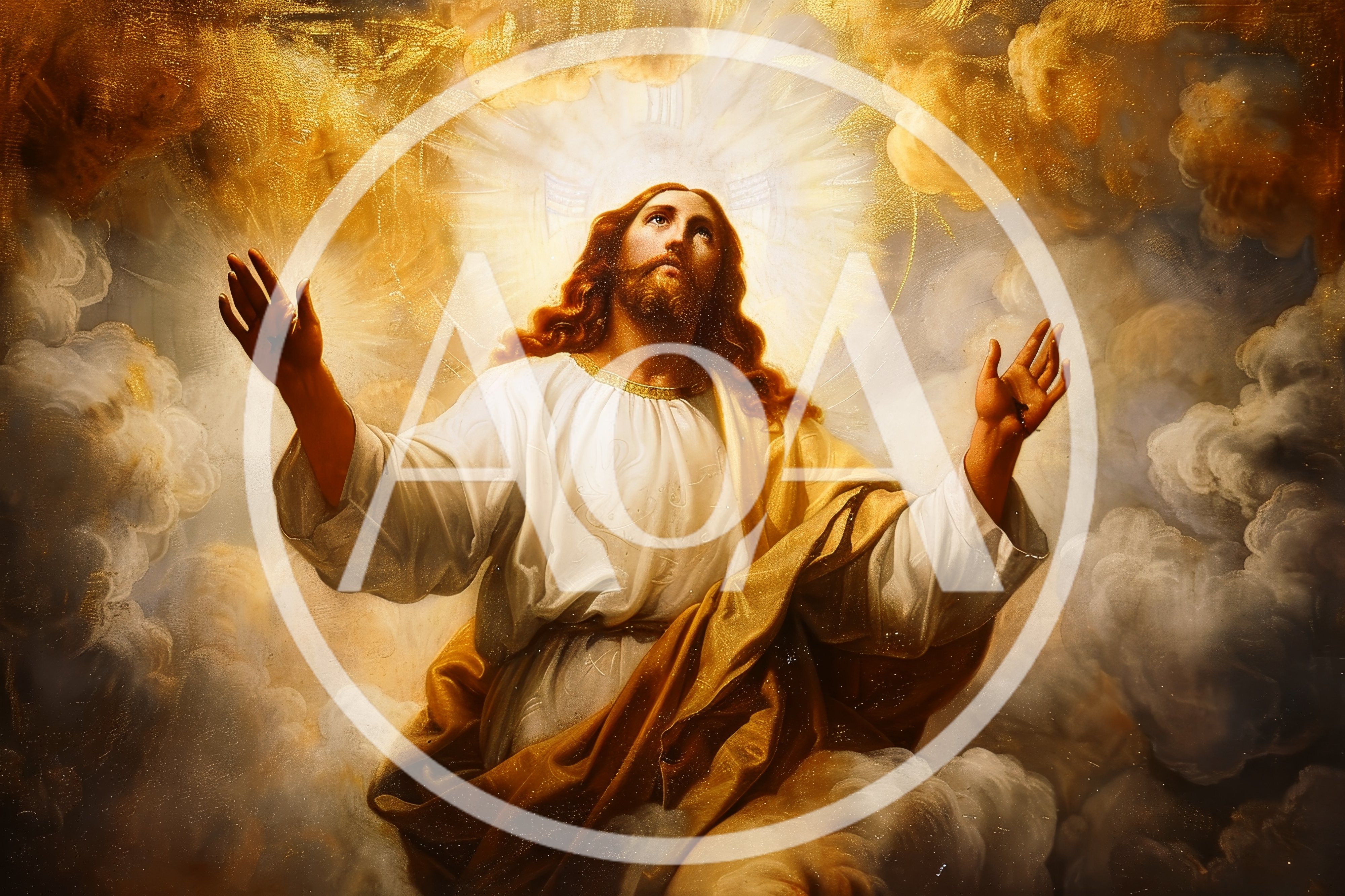 Jesus Christ Ascending Into Heaven Amidst Golden Clouds
