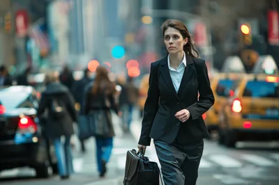 Businesswoman Walking Through Busy New York City Street