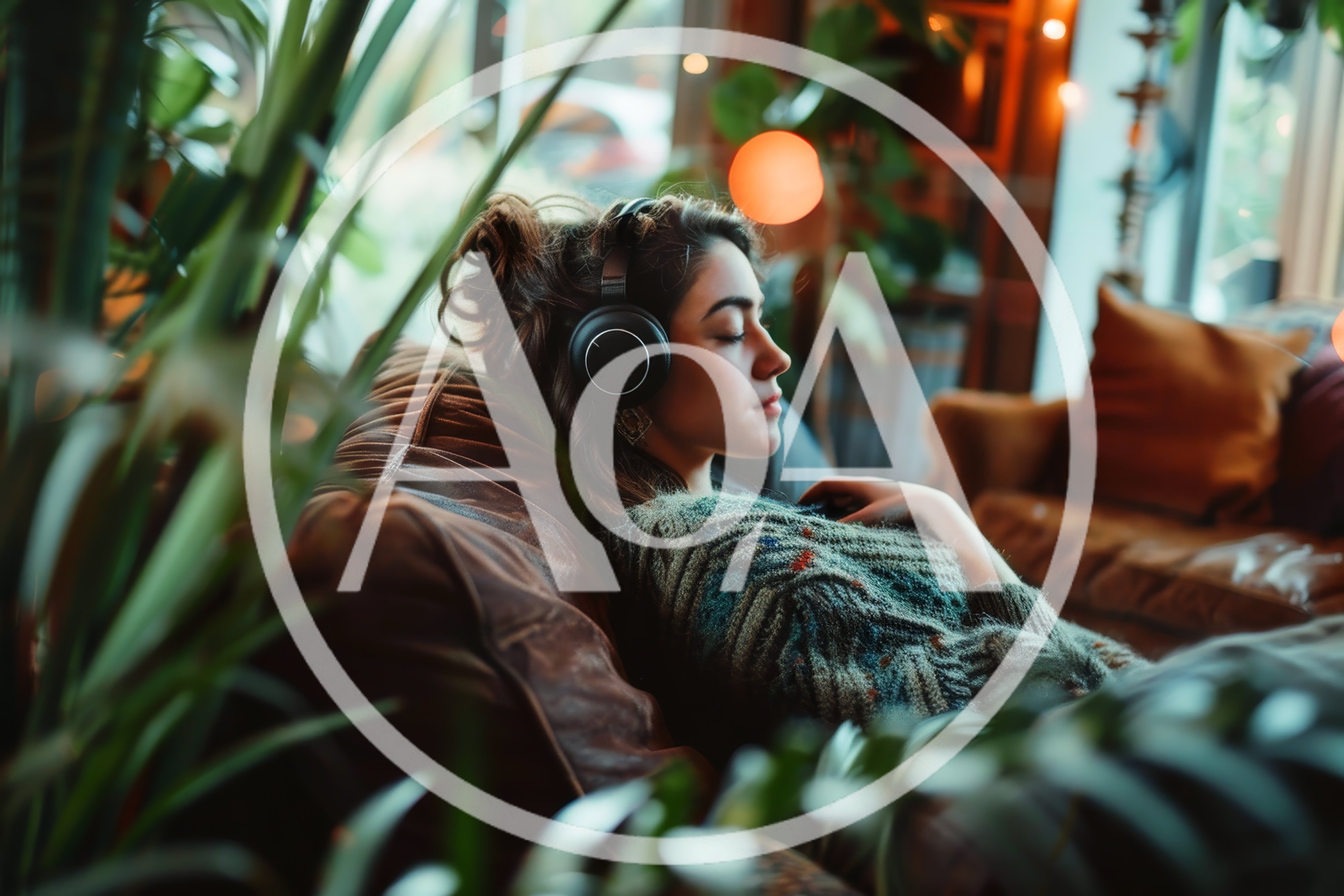 Young Woman Relaxing On Sofa Listening To Music