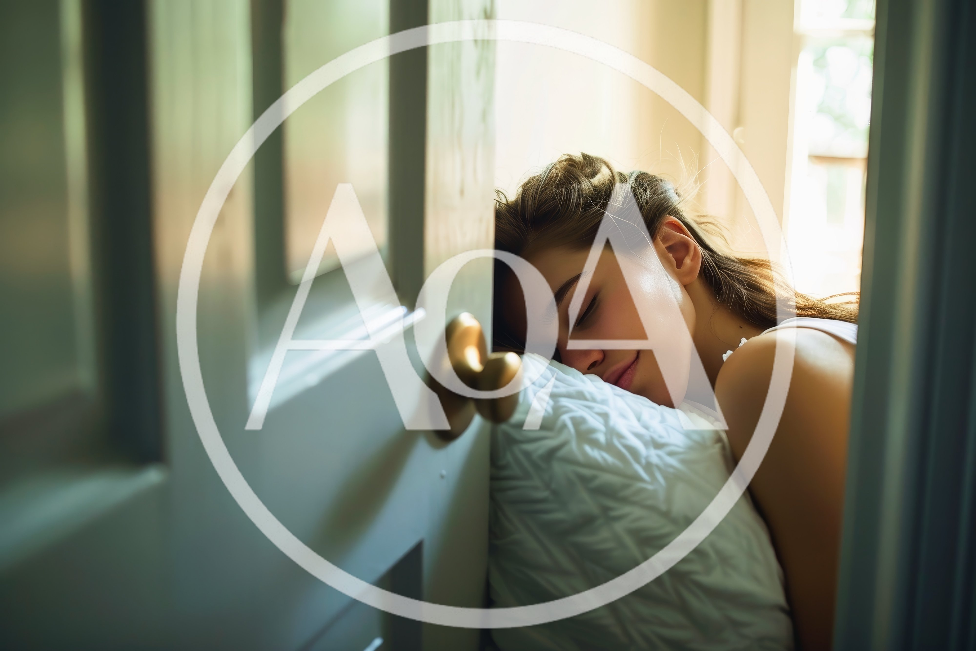 Young Woman Sleeping Peacefully Against A Door