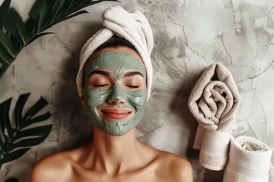 Woman Relaxing With Green Clay Face Mask