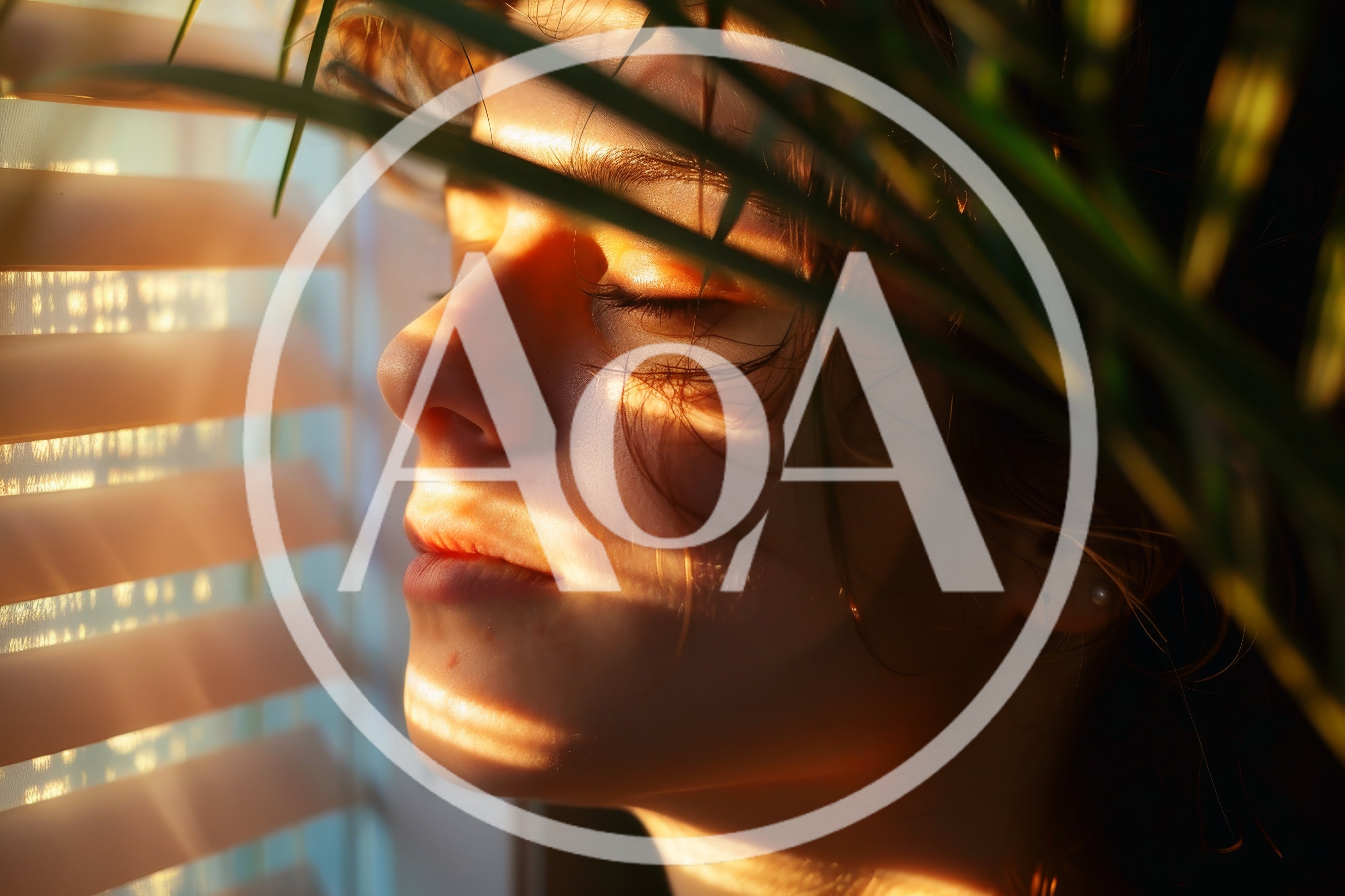Young Woman Relaxing In Warm Sunlight Through Blinds