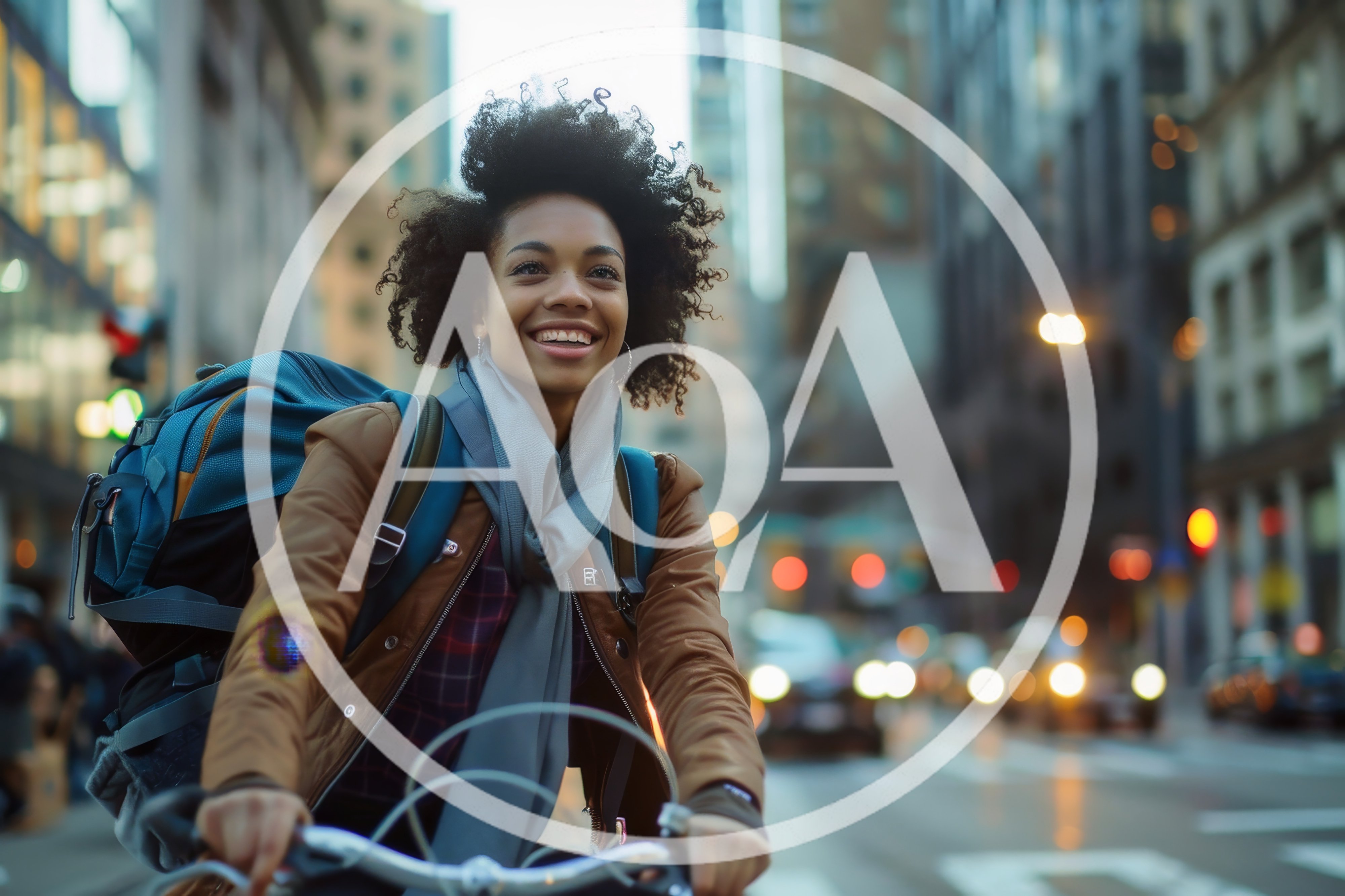 Young Woman Cycling Through Busy City Street