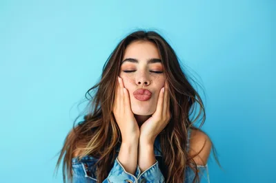 Young Woman With Freckles Making A Kissing Face