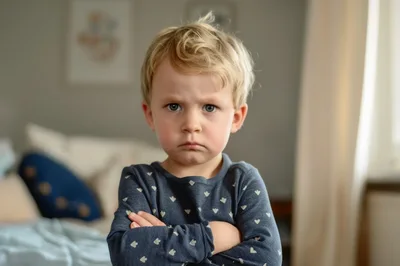 Portrait of a Grumpy Toddler with Crossed Arms
