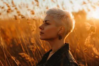 Profile Portrait Of A Woman With Short Blonde Hair