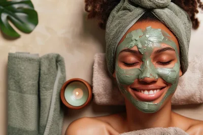 Young Woman Relaxing With A Green Clay Face Mask