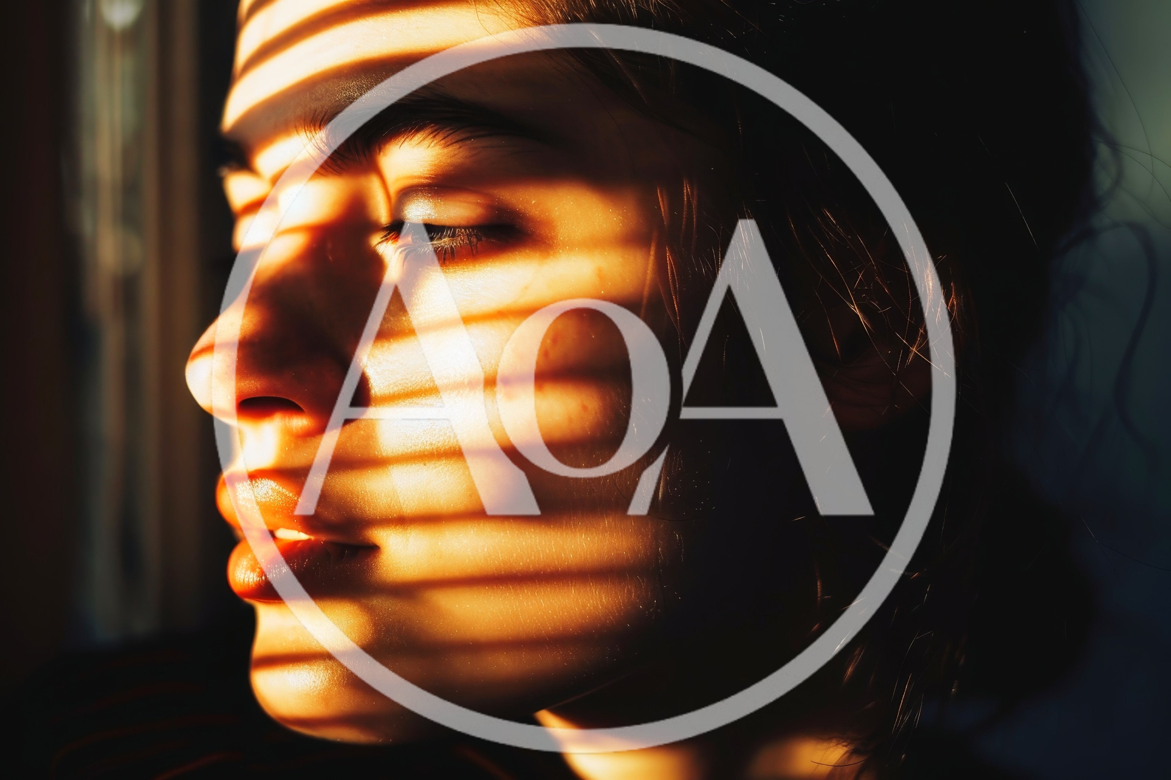 Young Woman With Blinds Shadow Pattern On Face