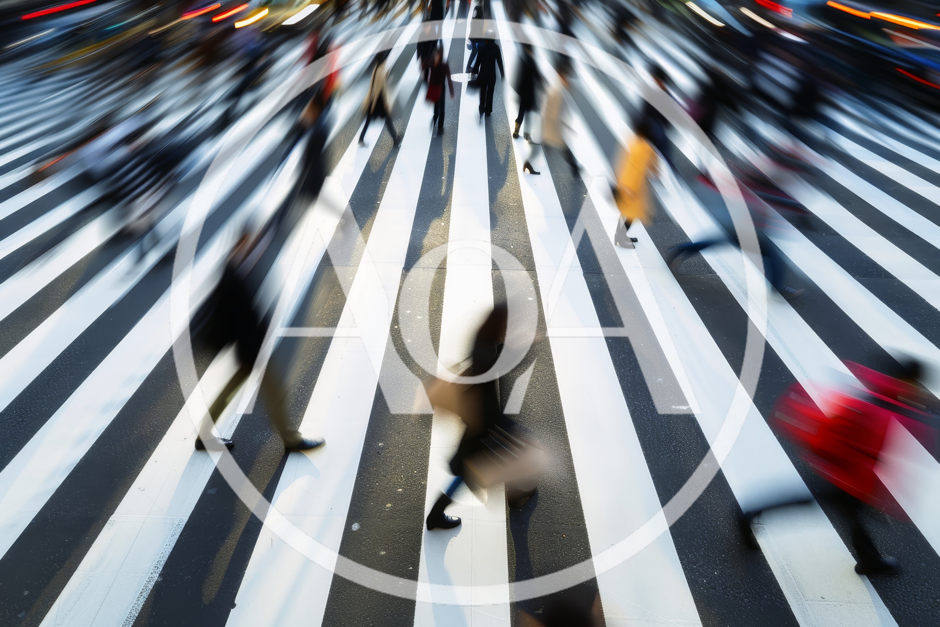 Motion Blur Pedestrians Crossing Busy City Intersection