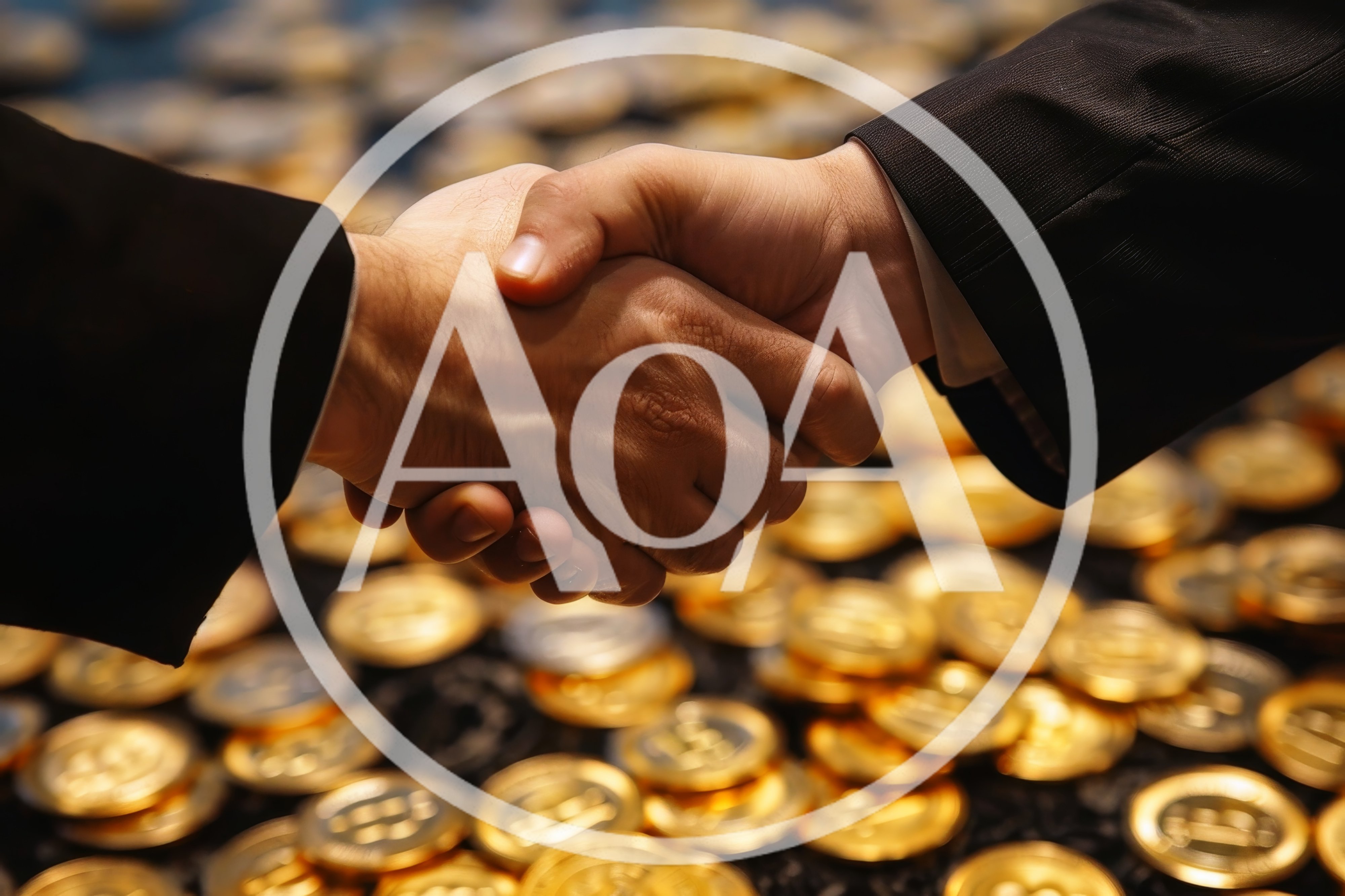 Businessmen Shaking Hands Over A Pile Of Gold Coins