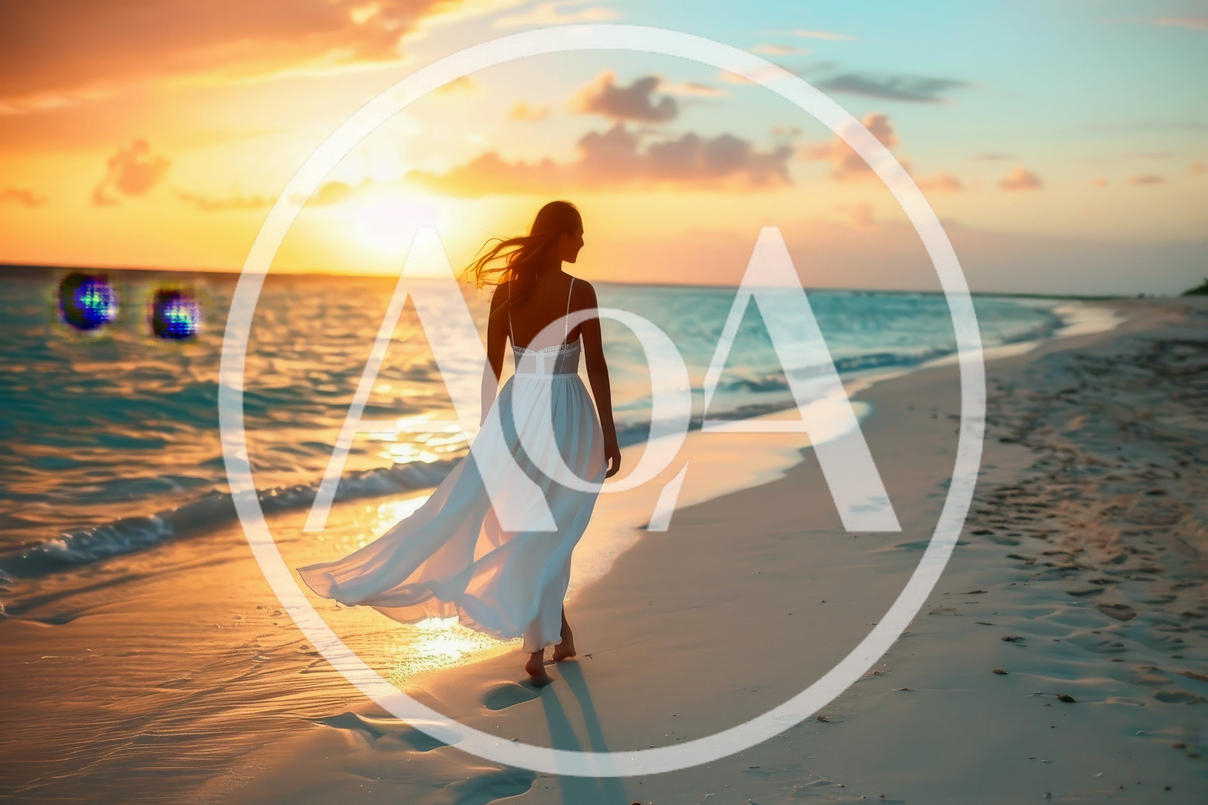 Woman In White Dress Walking On Tropical Beach