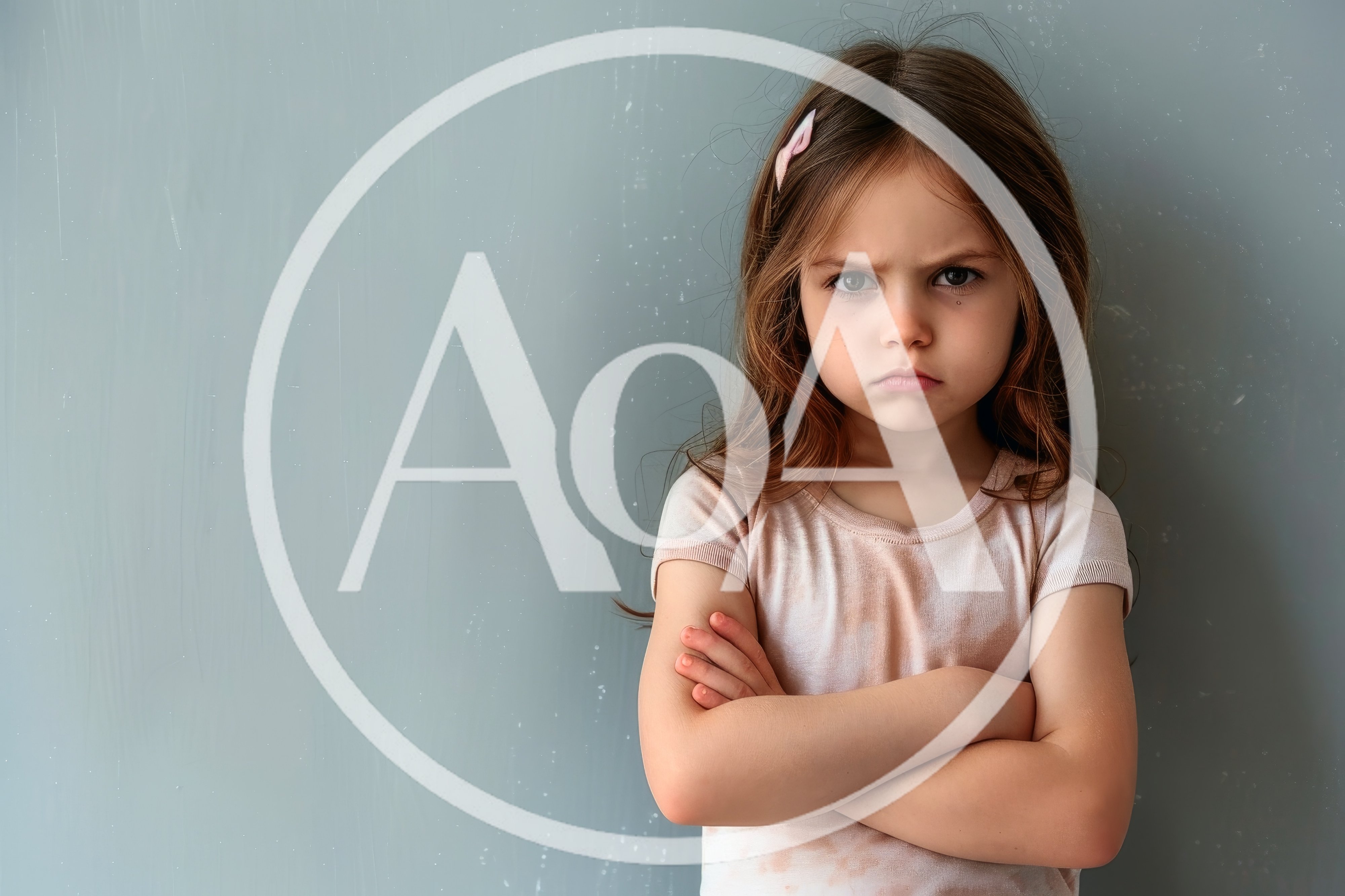 Portrait Of A Grumpy Little Girl With Crossed Arms