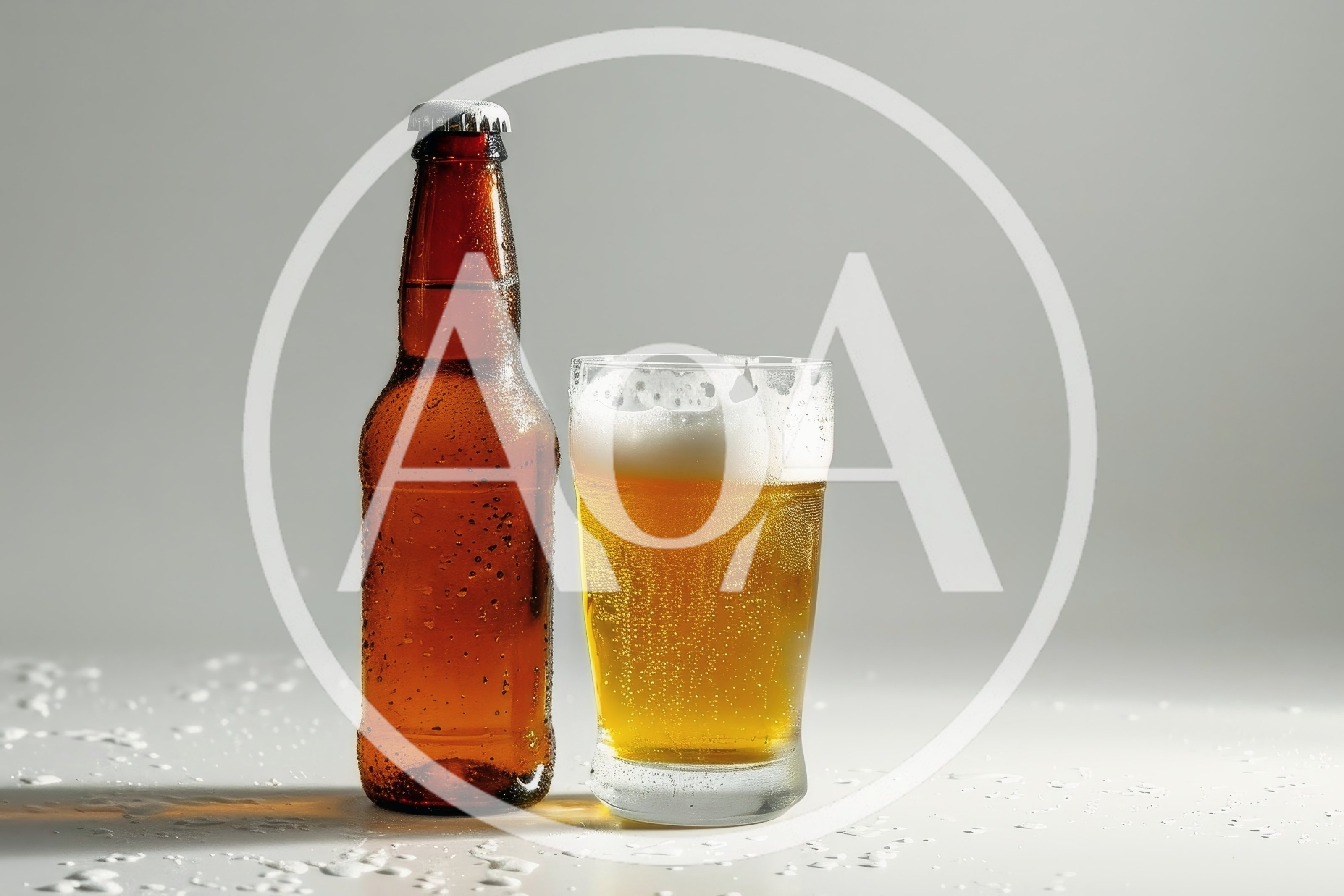 Brown Beer Bottle and Glass of Beer