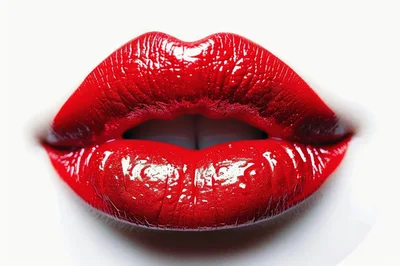 Close Up Of Woman Wearing Glossy Red Lipstick