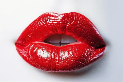 Close Up Of Woman With Glossy Red Lips