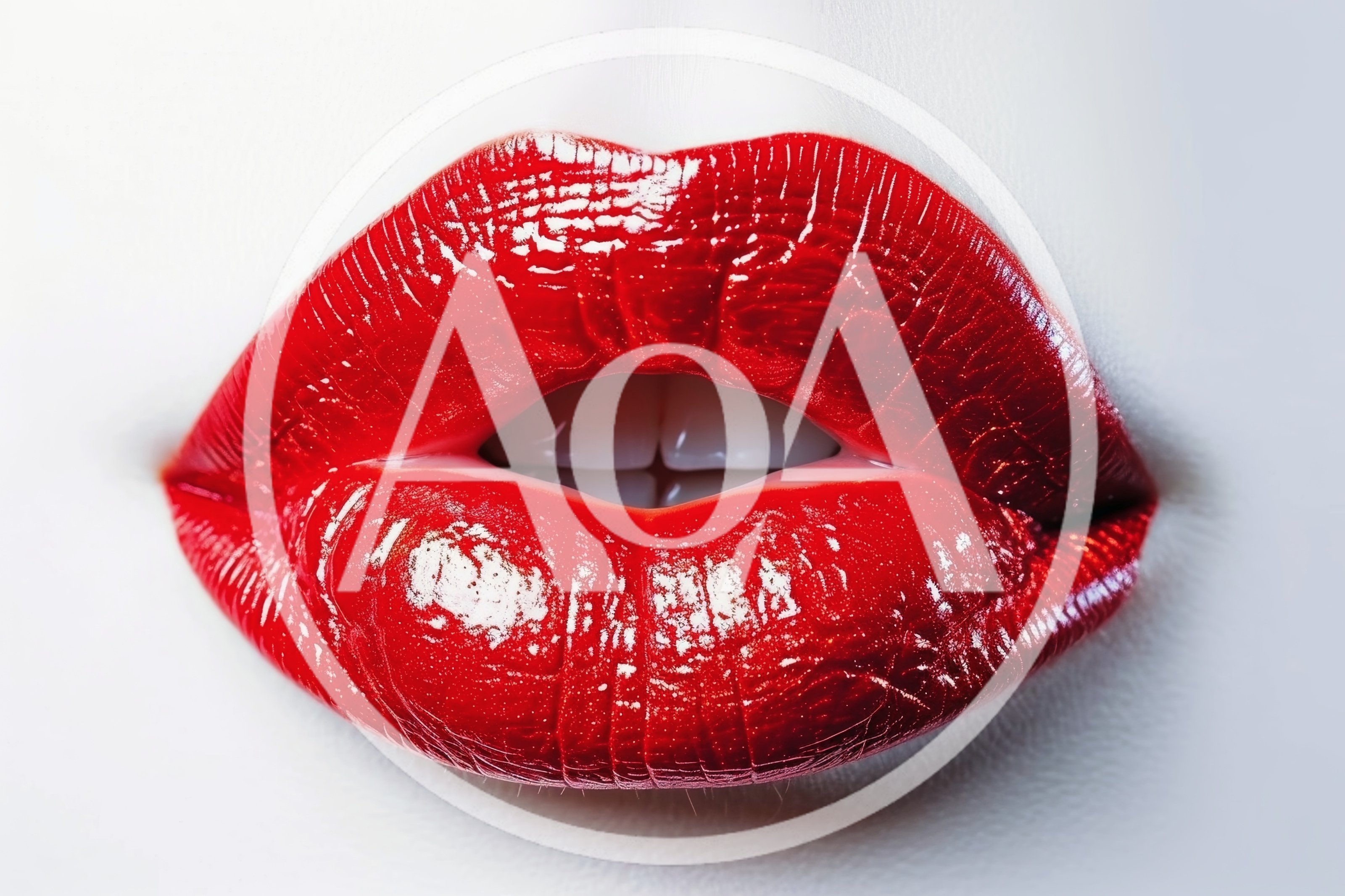 Close Up Of Woman With Glossy Red Lips