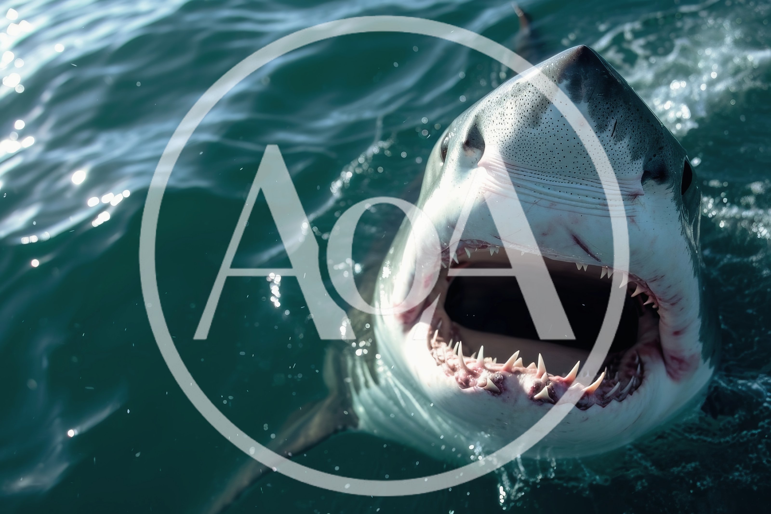 Great White Shark Emerging From Deep Ocean Water
