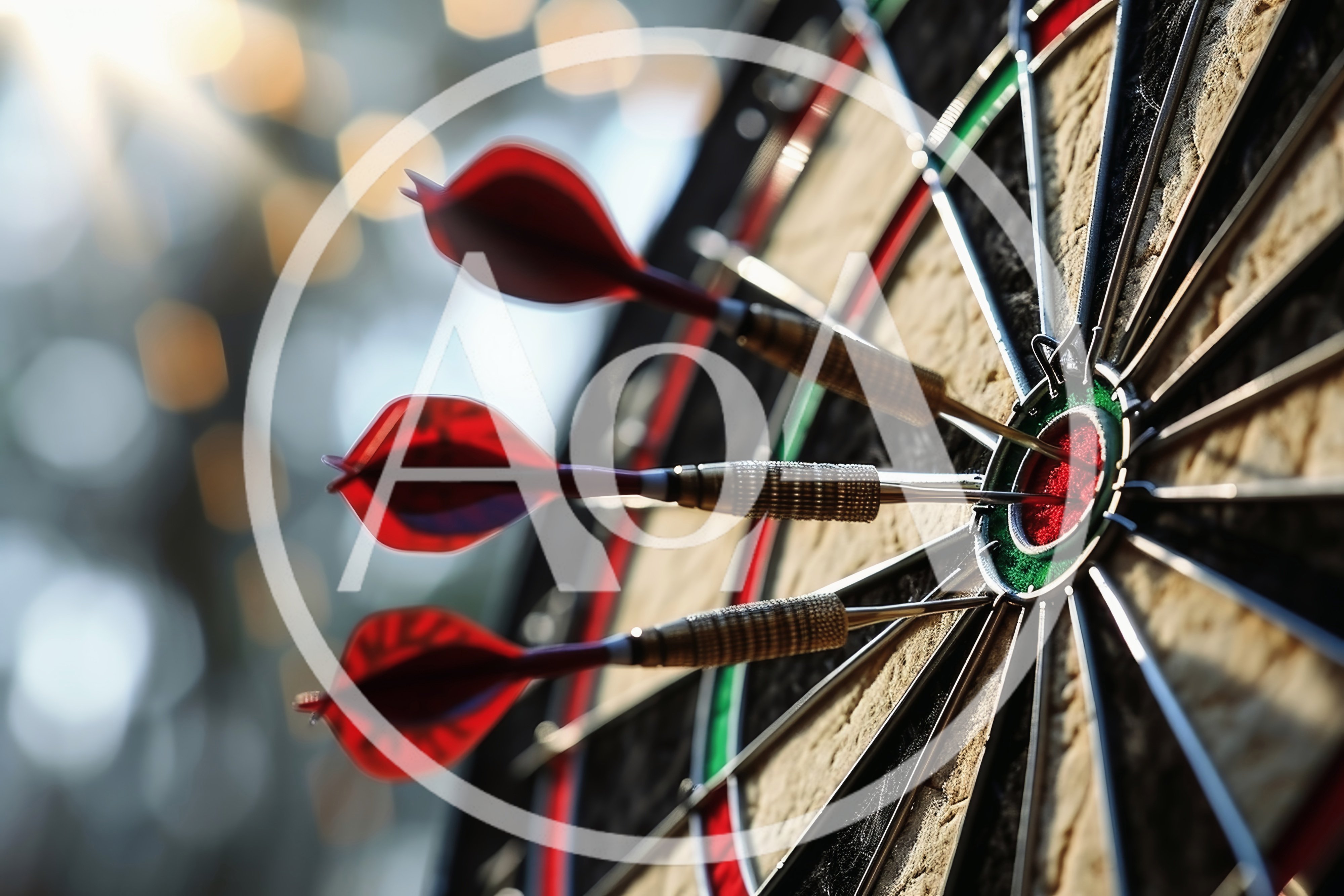 Three Darts Hitting The Bullseye On A Dartboard