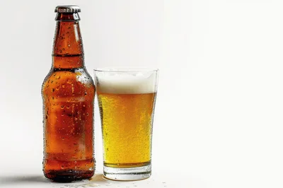 Cold Beer Bottle and Glass with Foam