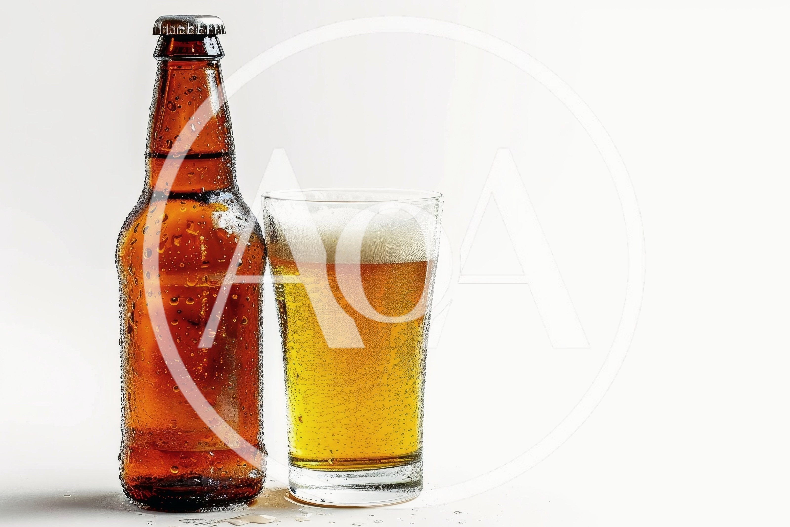 Cold Beer Bottle and Glass with Foam