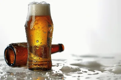 Cold Beer Glass With Condensation And Foam