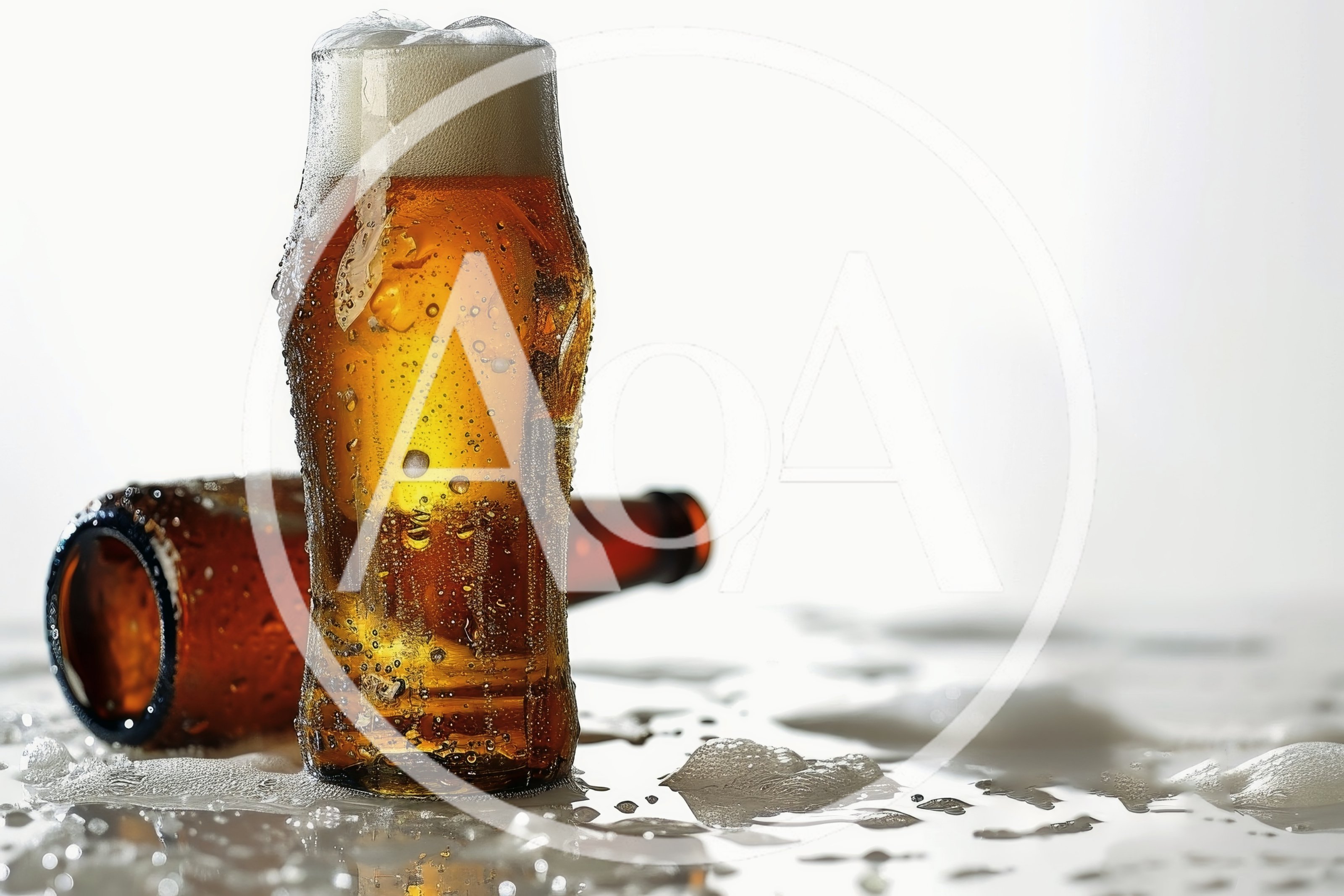 Cold Beer Glass With Condensation And Foam