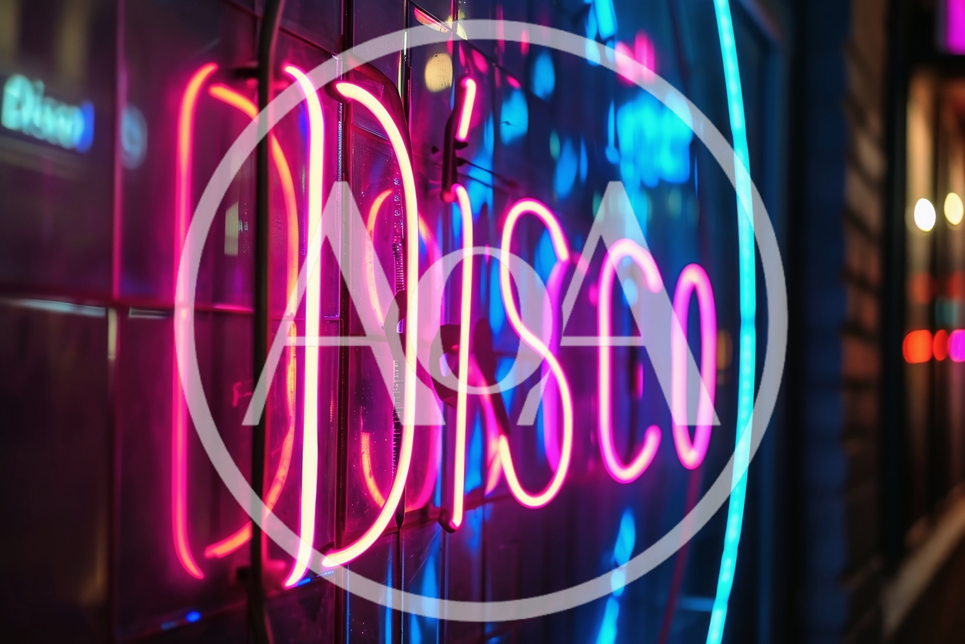 Neon Disco Sign Glowing In Nighttime City Setting