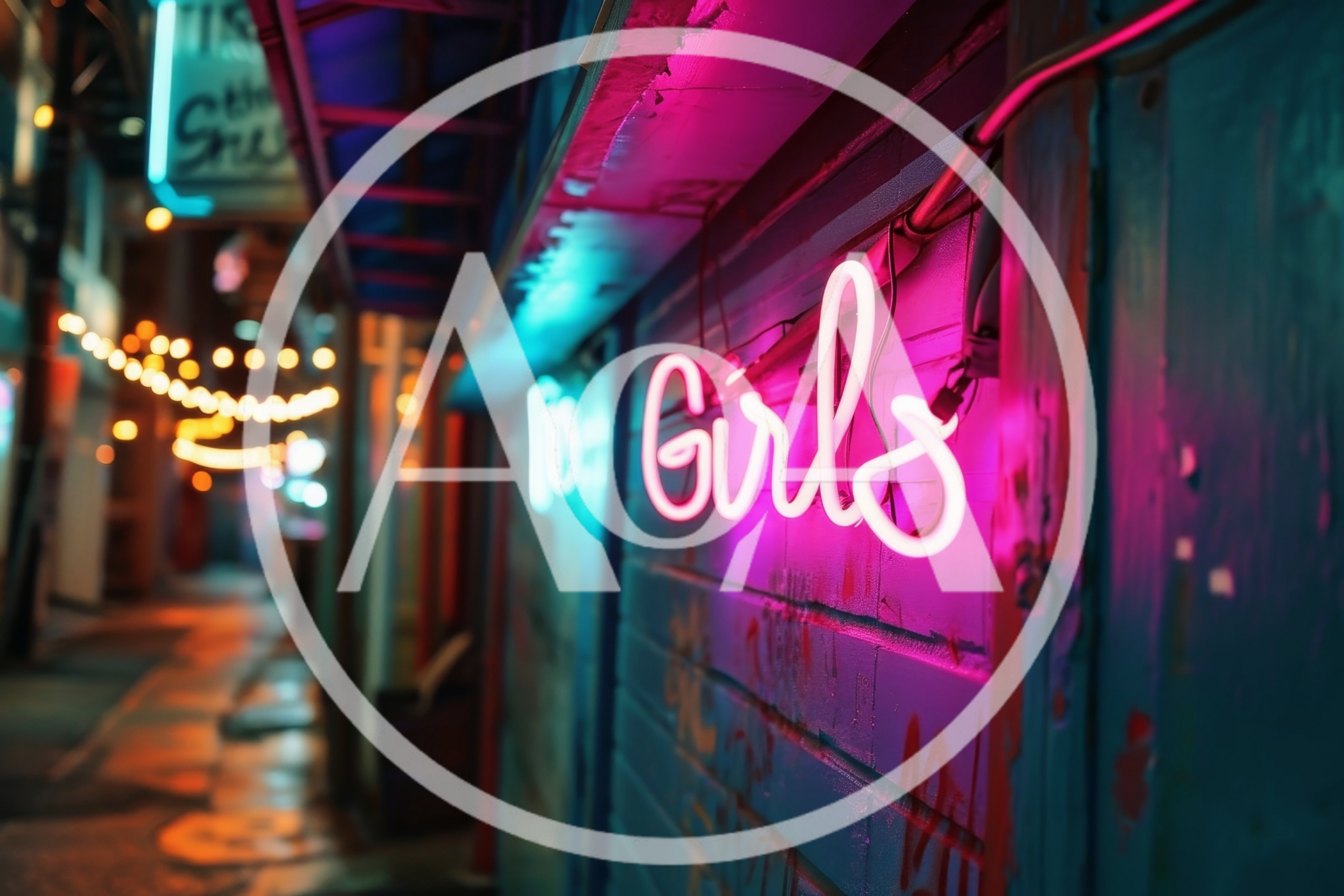 Neon Girls Sign On A Dark Urban Alleyway Wall