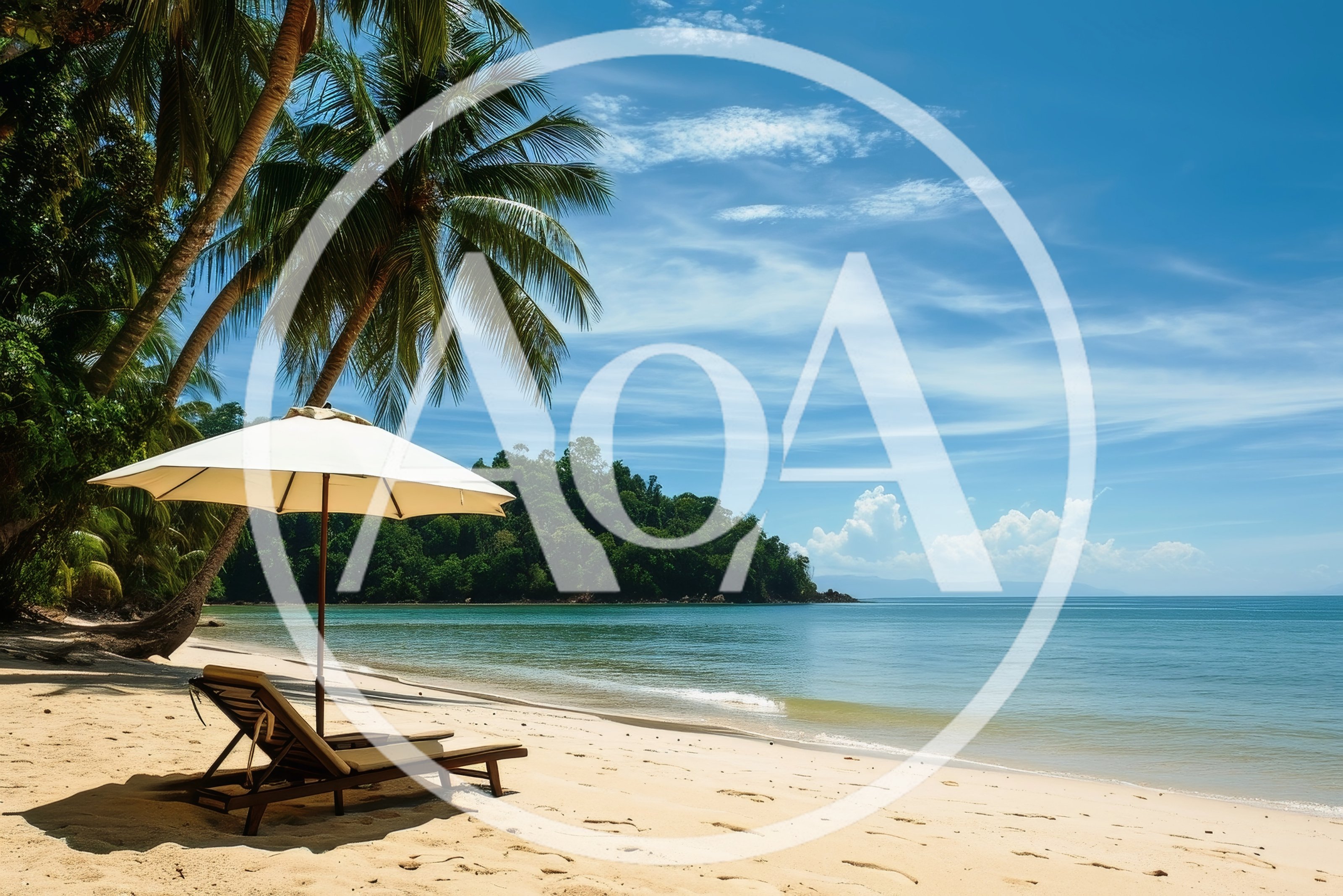 Empty Beach Lounge Chair Under Umbrella