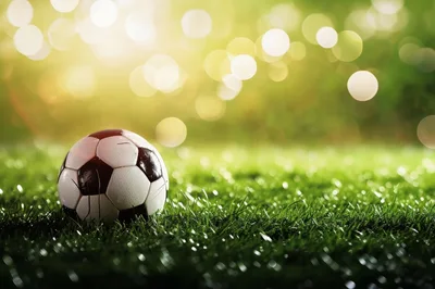 Soccer Ball Resting On Green Grass Field