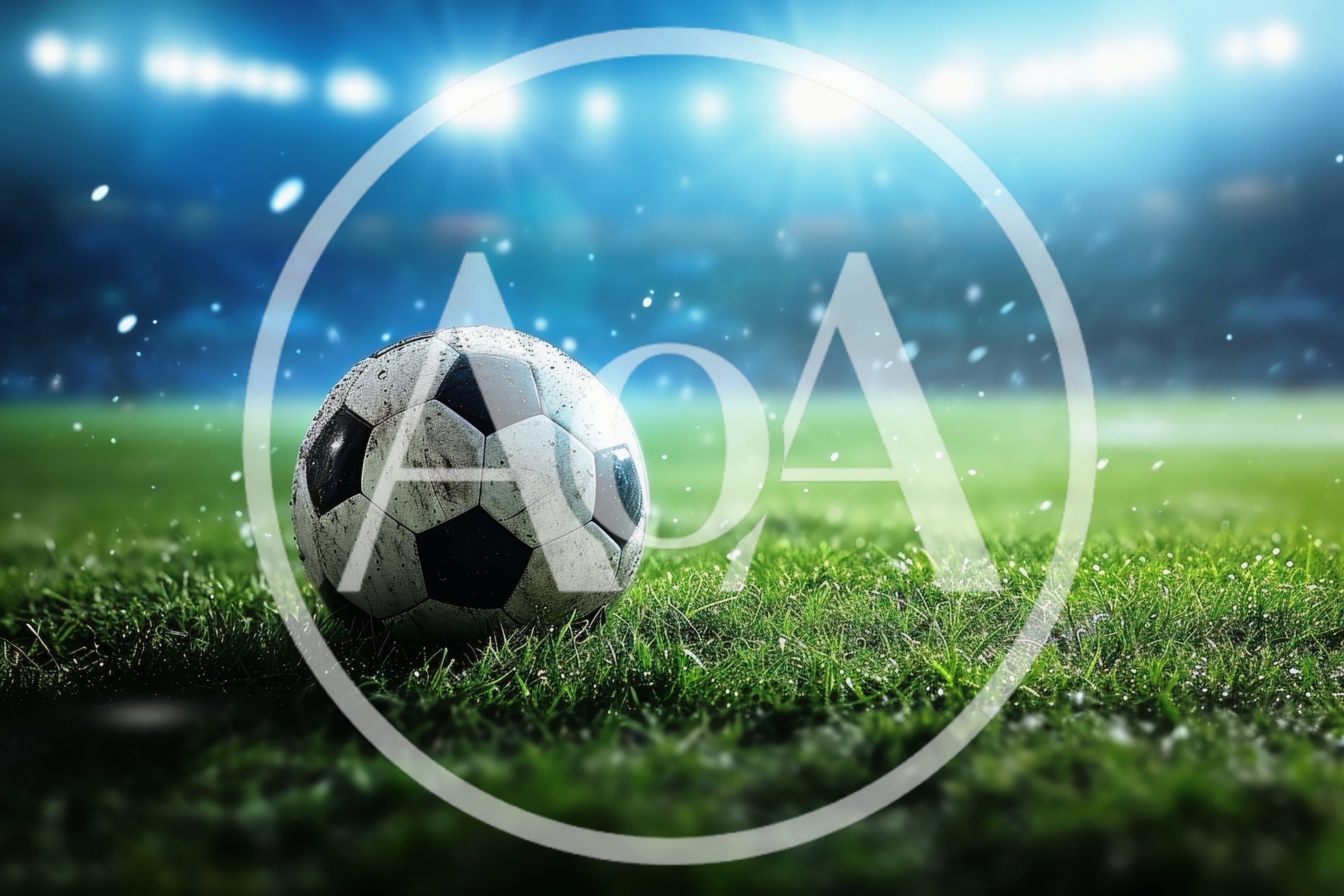 Dirty Soccer Ball Resting On Stadium Grass