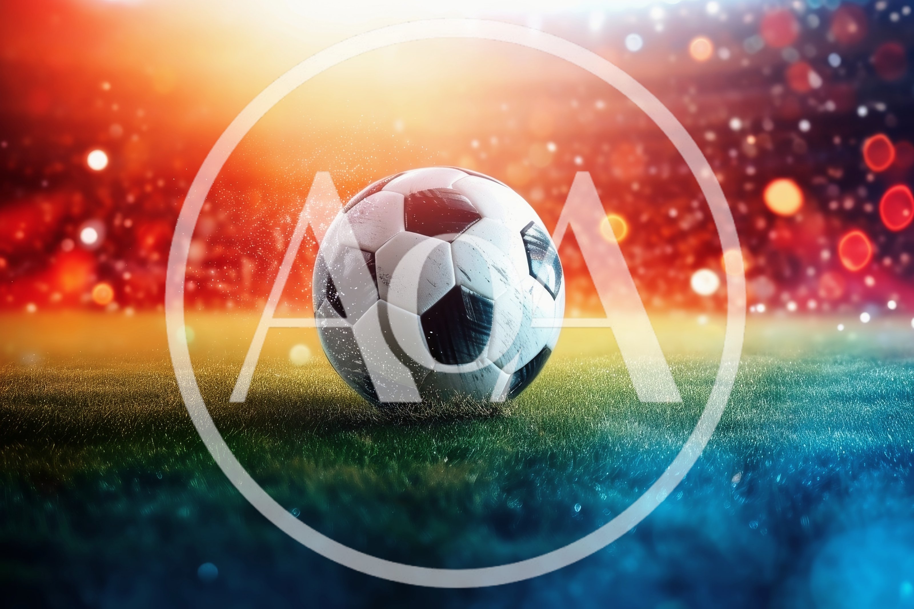 Soccer Ball Resting On Stadium Grass At Night