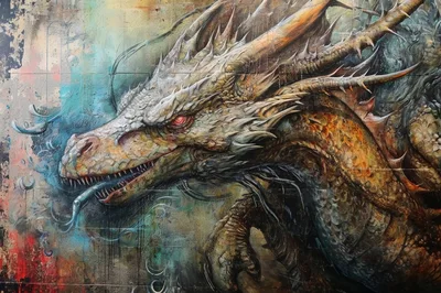 Intricate Oil Painting Of A Fierce Dragon