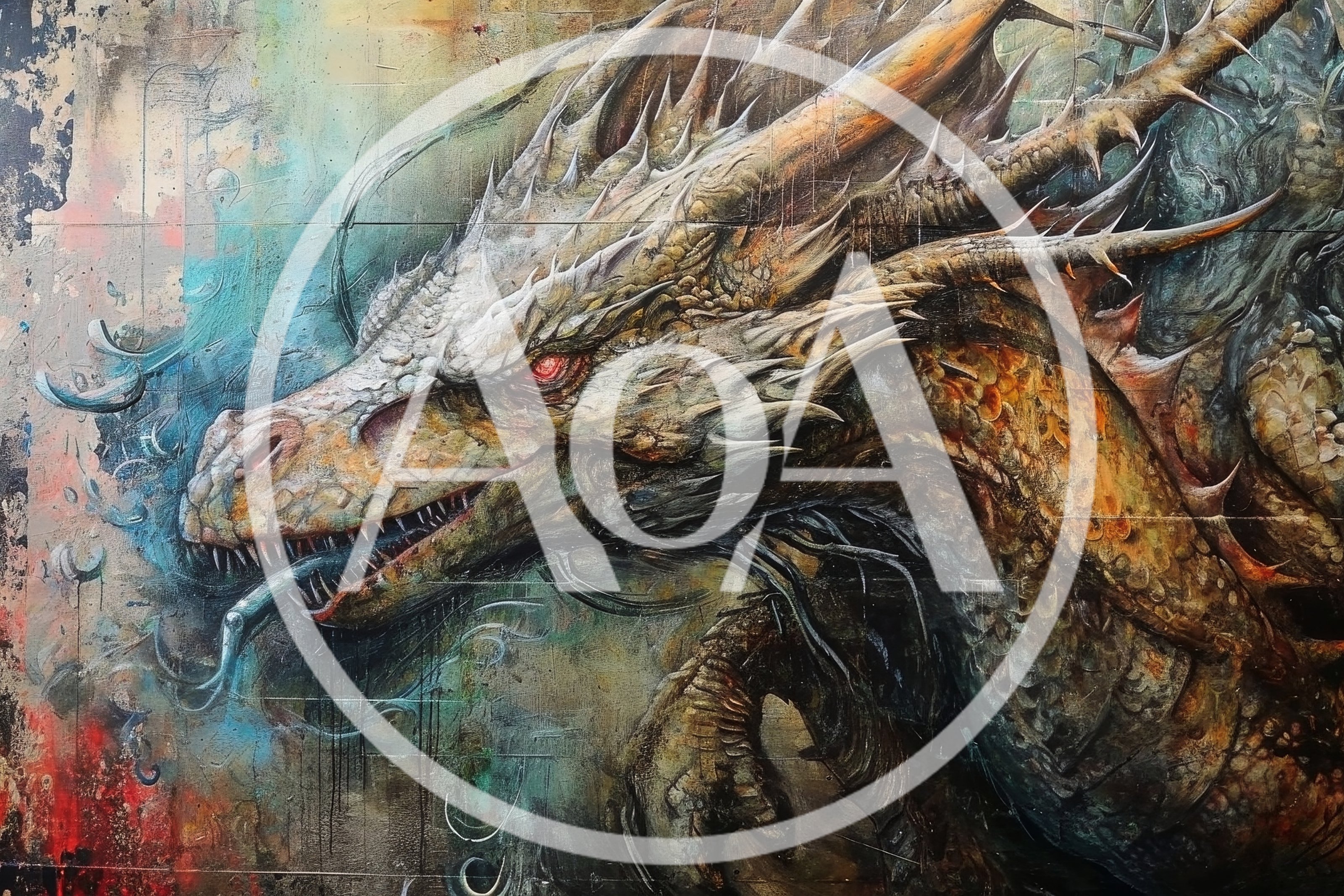 Intricate Oil Painting Of A Fierce Dragon